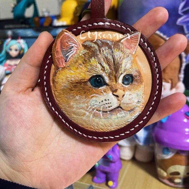 Handmade custom pet leather carving keychain